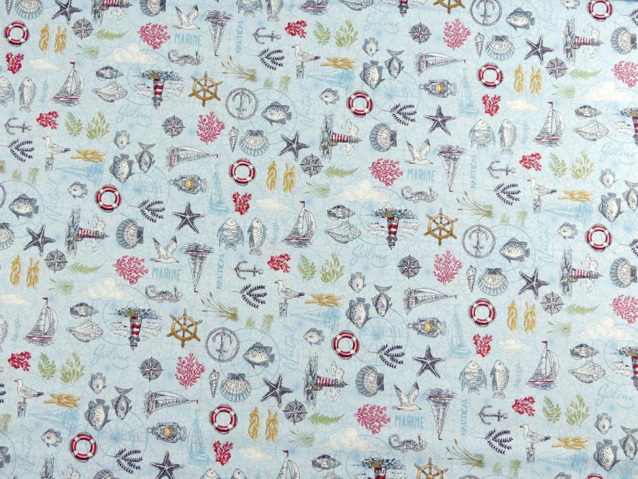 Preview: Patchworkstoff mit Ankern, Fischen und mehr martimen Mustern aus der Kollektion High Tide von Makower